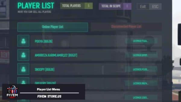 Beautiful FiveM Player List Menu
